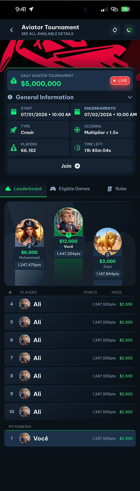 Tournaments: Leaderboard